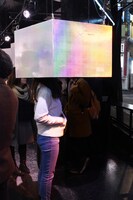 「モブサイコ100 II EXHIBITION」の様子。BOX内ではアニメ第7・8話の映像を観ることができる。