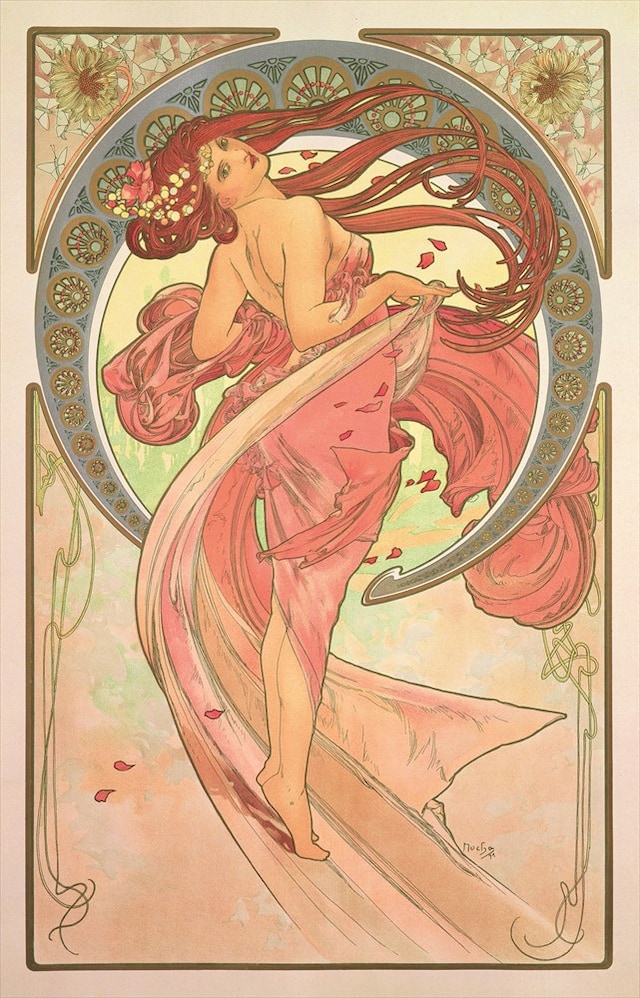 アルフォンス・ミュシャ《舞踏―連作〈四芸術〉より》1898年 カラーリトグラフ ミュシャ財団蔵 (c)Mucha Trust 2019