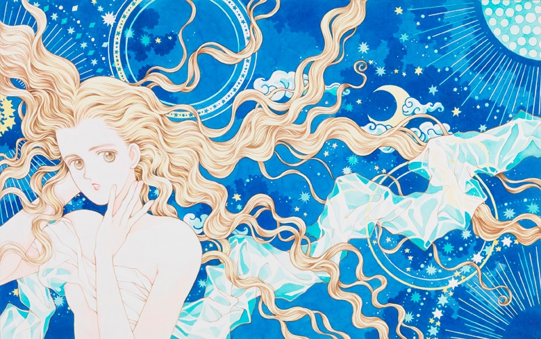 松苗あけみ《星座の少女》（『月刊ぶ～け』1989年9月号表紙用イラスト）1989年 カラーインク・紙 (c)Akemi Matsunae