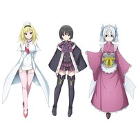 「トリニティセブン –夢幻図書館と第7の太陽-」の新キャラクター。左から波多野マリナ、叢雲ナギサ、服部リンゴ。