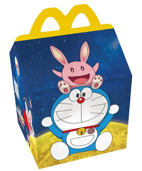 ムービットとドラえもんが描かれた「ハッピーセットボックス」。