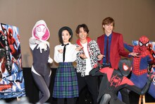 映画「スパイダーマン：スパイダーバース」舞台挨拶の様子。左から悠木碧、小野賢章、宮野真守。