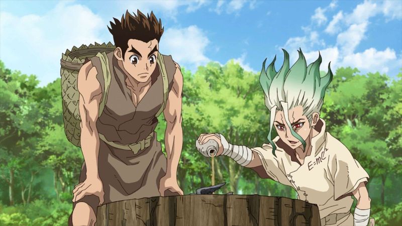 科学クラフト編〉」より。 - アニメ「Dr.STONE」大樹、杠、司の