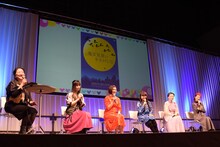 左からプロデューサーの関弘美、千葉千恵巳、秋谷智子、松岡由貴、宍戸留美、宮原永海。