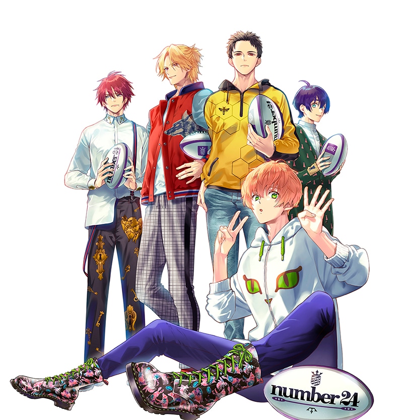 オリジナルアニメ「number24」ティザーイラスト。左奥から都留靖也、上丘伊吹、真行寺清一郎、真白優。手前は柚木夏紗。