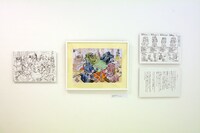 「チェンジ・アンド・チャレンジ」のコーナーより、秋本治が描いた「装甲騎兵ボトムズ」のイラスト。