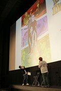 「『DOUBLE DECKER! ダグ&キリル』トークショー付きEXTRA一挙上映会」の様子。左から三上哲、天崎滉平。