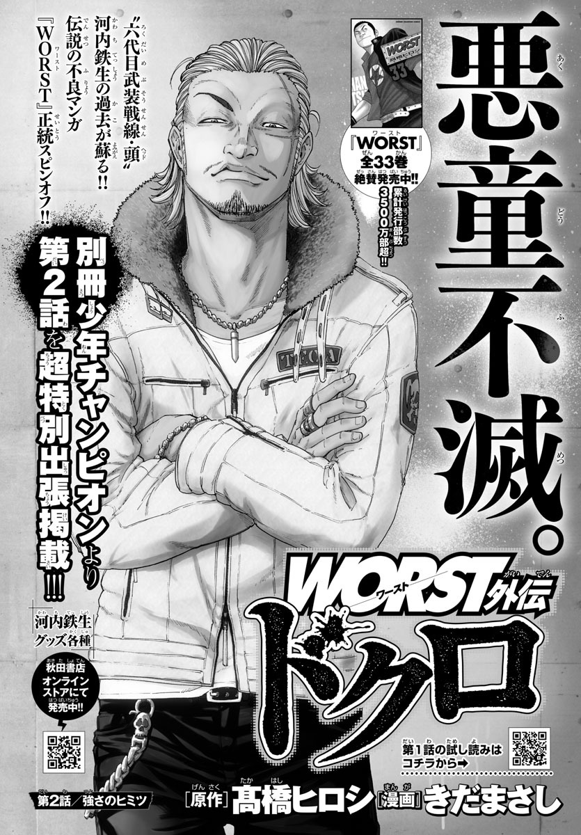 別冊少年チャンピオンより出張掲載の「WORST外伝 ドクロ」第2話。