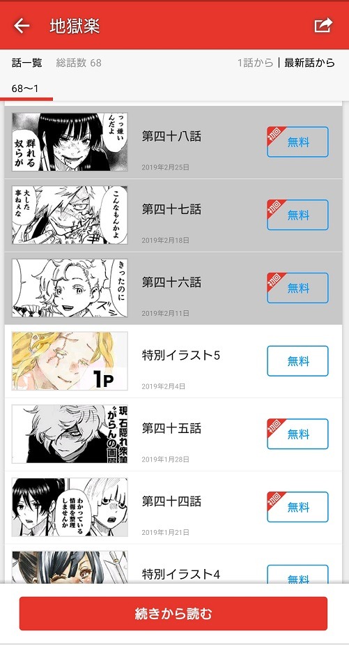 「地獄楽」の連載ページ。