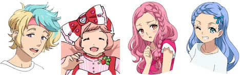 左から西園寺レオの父・飛利歌(CV:青山穣)、母・ノン(CV:進藤尚美)、双子の姉・ゆらり(CV:若井友希)、きらり(CV:澁谷梓希)。