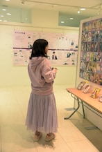 「デビュー25周年記念 新條まゆイケメン展▼」を巡る新條まゆ。