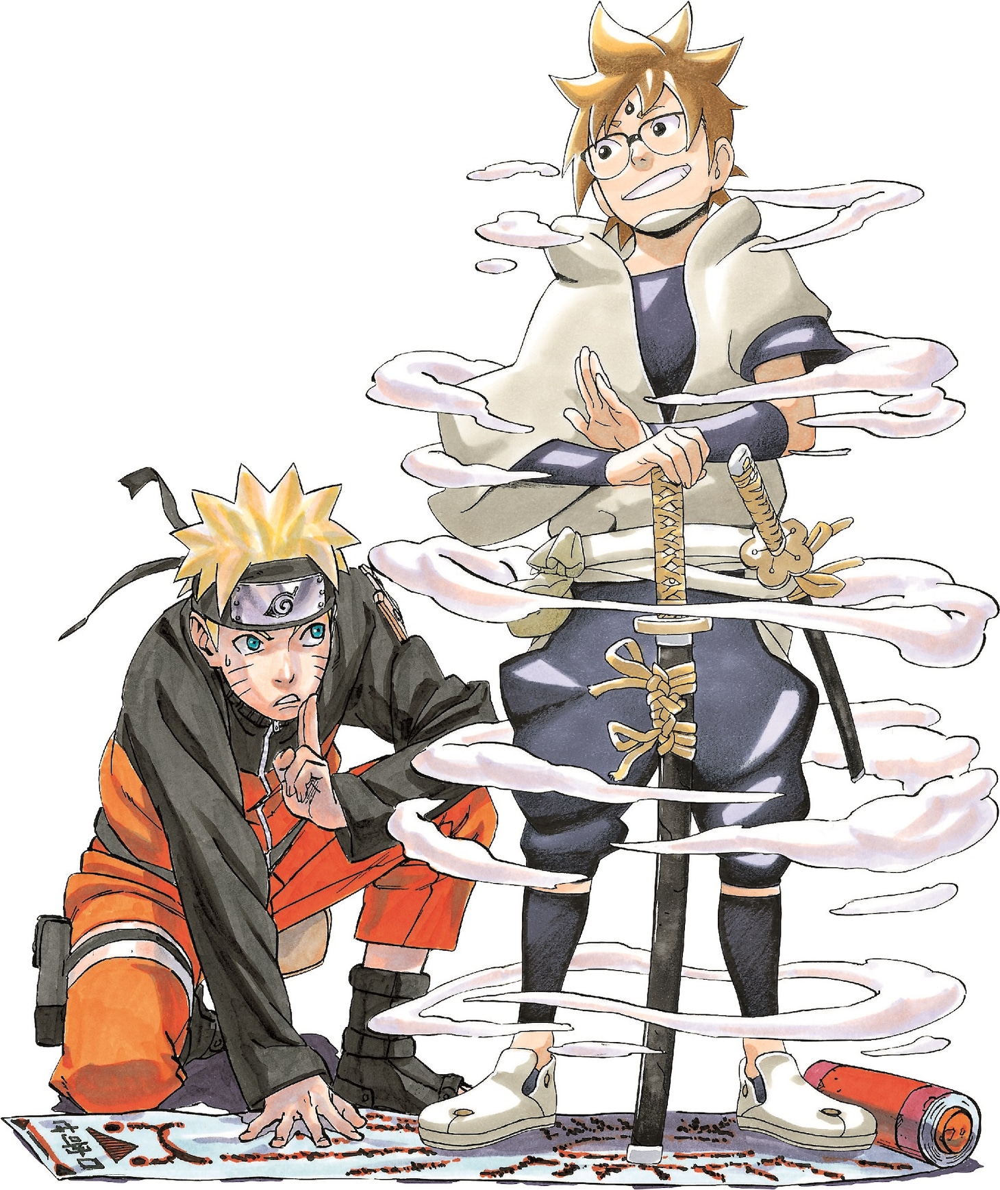 「サムライ8 八丸伝」の予告編の扉ページに使用されたイラスト。(c)岸本斉史・大久保彰／集英社