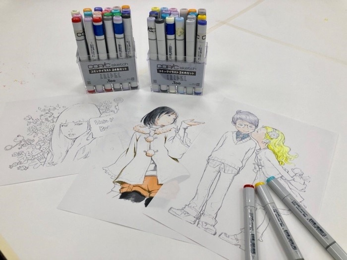 5種のイラストの中から、コピックを使用して自由に塗り絵できるコーナー。