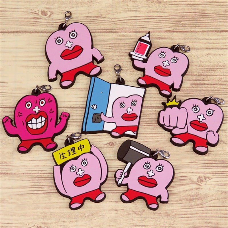 「生理ちゃん」のラバーストラップ。