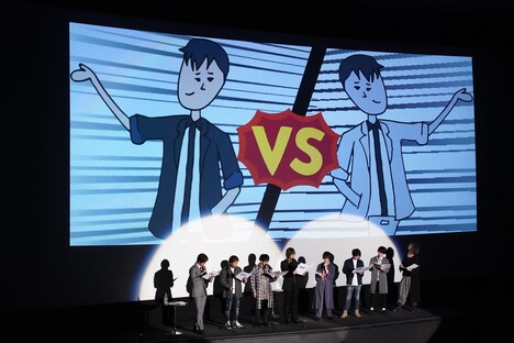 左から君沢ユウキ、加瀬康之、小野友樹、谷山紀章、植田圭輔、桑野晃輔、谷佳樹、萩野崇。