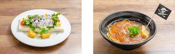 左から「白黒雪姫の絵本サンドイッチ」、「大洗女子学園サメさんチームラーメン」。