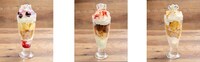 左から「プリンセスパフェブルーベリー味」、「プリンセスパフェストロベリー味」「BC自由学園パフェキャラメル味」。