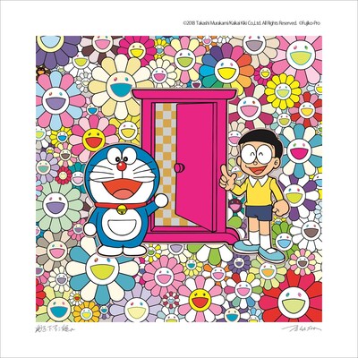 ドラえもん版画「お花畑の中の『どこでもドア』」
