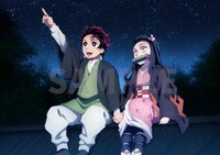 Amazonでアニメ「鬼滅の刃」1～6巻の連動購入特典として用意された、描き下ろしブックカバーとB2布ポスターの絵柄。