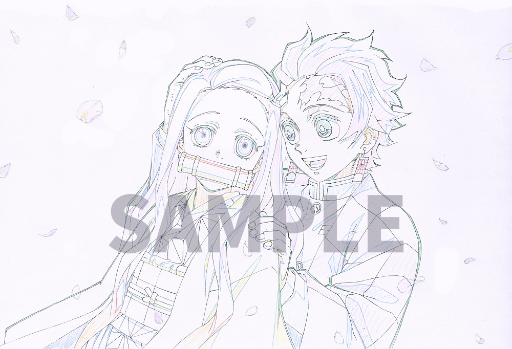 Amazonでアニメ「鬼滅の刃」7～11巻の連動購入特典として用意された、描き下ろしF3キャンバスアートのラフイラスト。