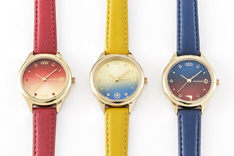 左から矢逆一稀モデル、陣内燕太モデル、久慈悠モデルの腕時計。