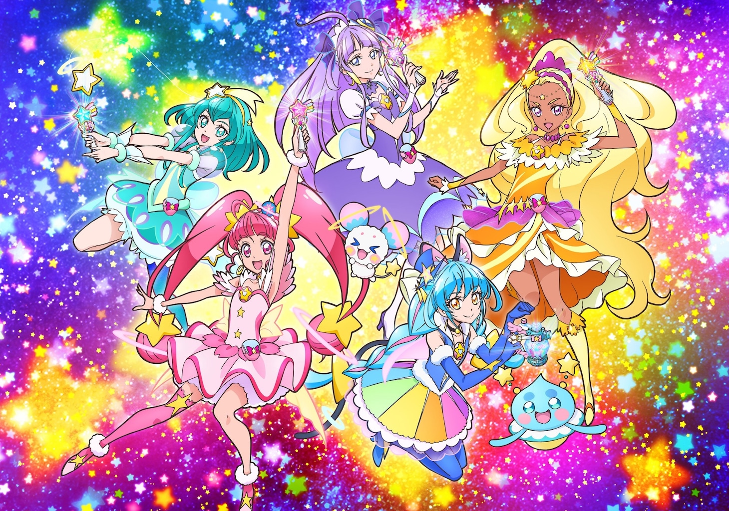 「スター☆トゥインクルプリキュア」新ビジュアル。右下がキュアコスモ。