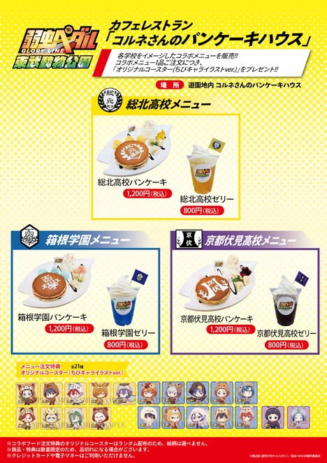 「コルネさんのパンケーキハウス」で展開されるメニュー一覧。