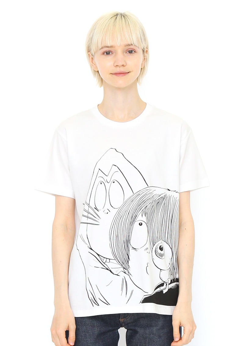 Tシャツ「鬼太郎 目玉おやじ ねずみ男」の着用例。