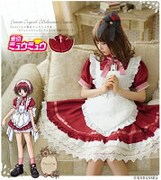 「カフェミュウミュウのウェイトレス風エプロン付きパフスリーブワンピース」