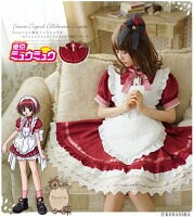 「カフェミュウミュウのウェイトレス風エプロン付きパフスリーブワンピース」