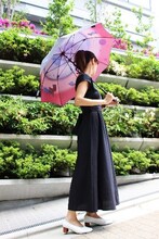 「日本名作倶楽部 手塚治虫生誕90周年記念 郡内織 晴雨兼用折りたたみ傘 ＜鉄腕アトム＞ 」の使用イメージ。