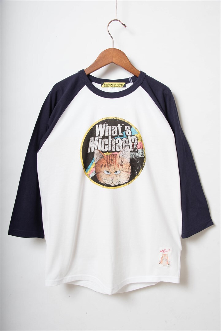 「マイケル 七分袖ラグランTシャツ（ホワイト×ネイビー）」