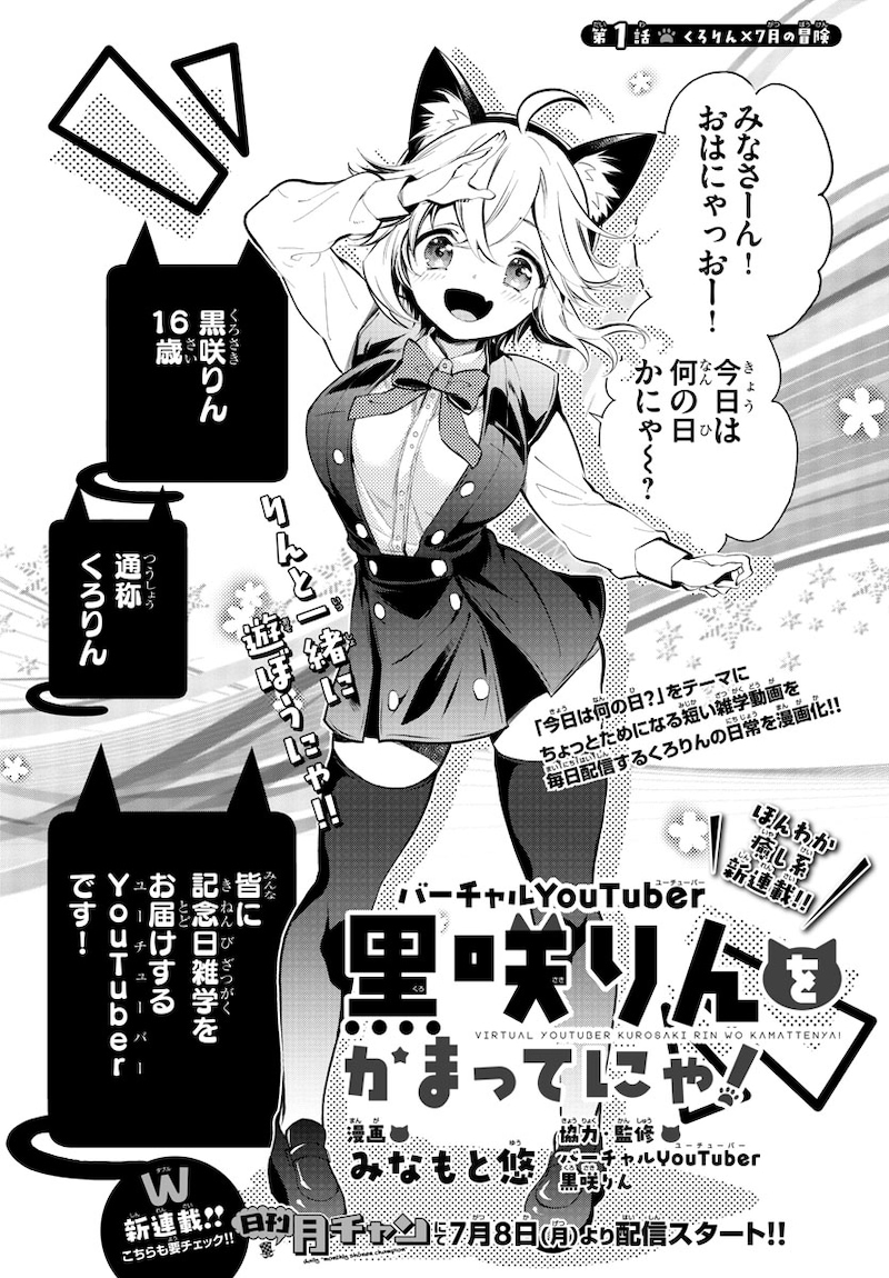 「バーチャルYouTuber 黒咲りんをかまってにゃ！」より。(c)黒咲りん・みなもと悠（秋田書店）2019