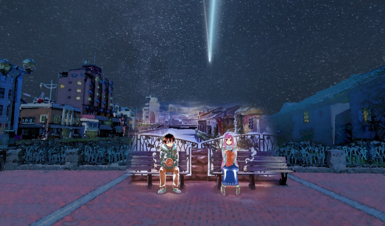 「聖樹のパン」のイラストと、アニメ調に加工された夜の浅草橋の映像。