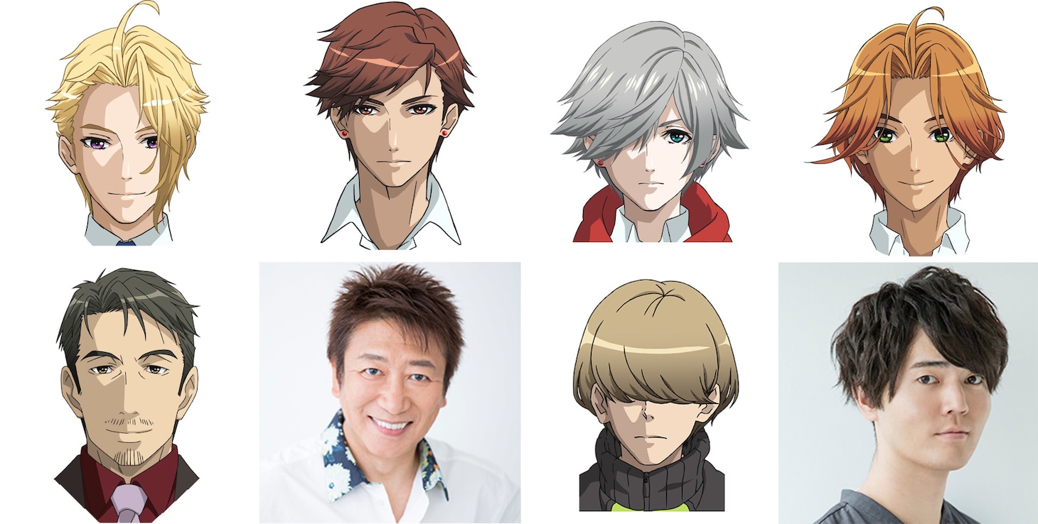 上段左からARPのシンジ、ダイヤ、レイジ、レオン、下段左から理事長、理事長役の井上和彦、松本晴臣、松本晴臣役の駒田航。(c)ARPAP