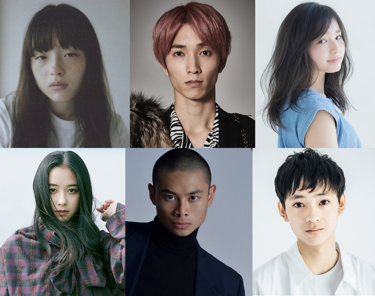 上段左からモトーラ世理奈、田中樹、箭内夢菜。下段左から堀田真由、葵揚、水沢林太郎。