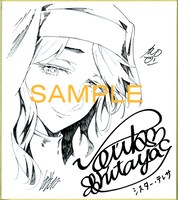 品佳直のイラストに、カルロ・ゼンと下屋則子のサインが入った色紙。