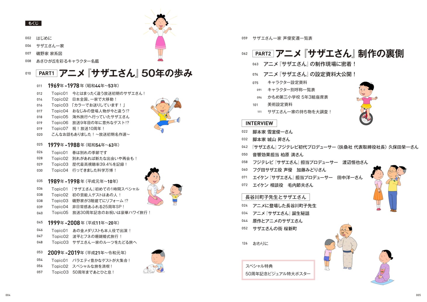 「アニメ『サザエさん』放送50周年記念ブック サザエさんヒストリーブック1969-2019」目次