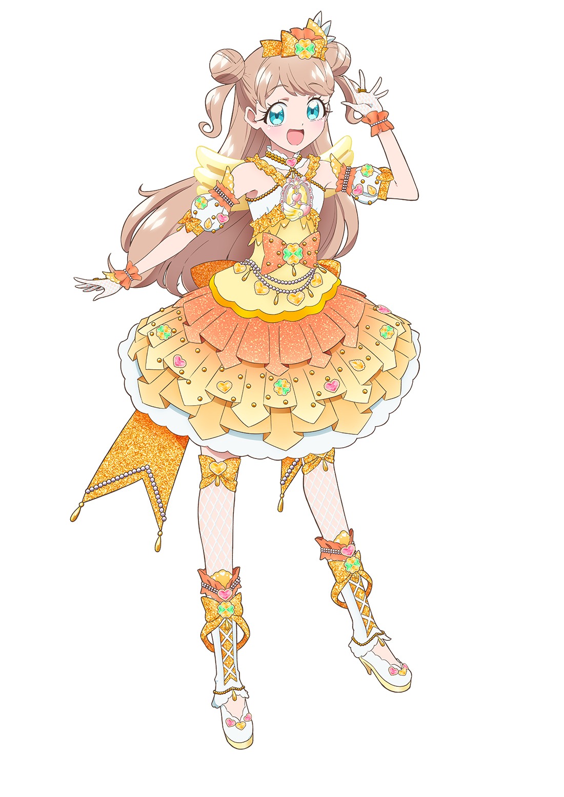 「しあわせのゴールドジュエルコーデ」を着たまりあ。