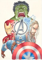 「アベンジャーズ：インタビュー・ウィズ・ヒーローズ」の予告カット。(c)2019 MARVEL イラスト/荻原ケン