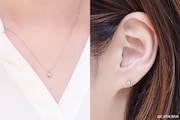 月(ユエ)モデルのネックレスとピアスの着用イメージ。