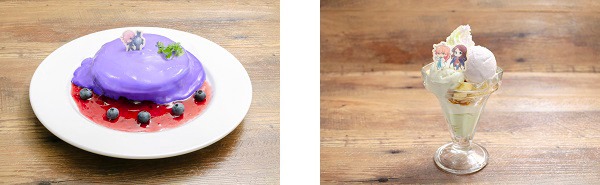 左から「マシュ・キリエライトのベリーパンケーキ」、「ロマニとダ・ヴィンチのグレープパフェ」。