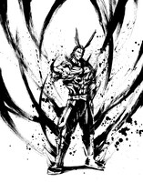 「僕のヒーローアカデミア」の水墨画アート（オールマイト）。