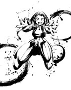 「僕のヒーローアカデミア」の水墨画アート（お茶子）。