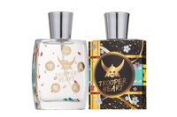 「トルーパーハート オードパルファム」。右はボトルにスリーブを装着した状態。