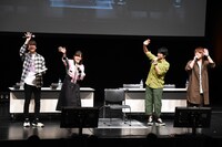「京都国際マンガ・アニメフェア2019」で行われた「鬼滅の刃」ステージイベントの様子。左から竈門炭治郎役の花江夏樹、竈門禰豆子役の鬼頭明里、我妻善逸役の下野紘、嘴平伊之助役の松岡禎丞。