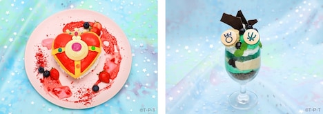 左から「コズミックハートベリーサンド」、「はるか＆みちるのNight Driveパフェ」。