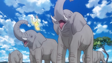 「映画スター☆トゥインクルプリキュア 星のうたに想いをこめて」より、大きなゾウに慌てふためくユーマ。