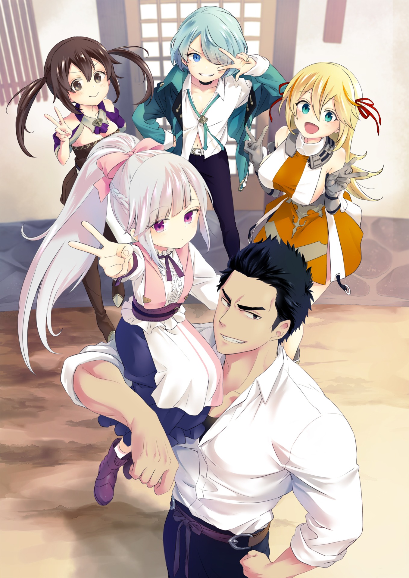 「追放者食堂へようこそ！ ～最強パーティーを追放された料理人（Lv.99）は、田舎で念願の冒険者食堂を開きます！～」のキービジュアル。