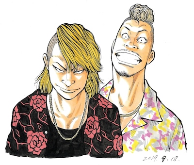 映画「HiGH&LOW THE WORST」の高橋ヒロシによる描き下ろしイラストキャラビジュアル。左から泰志、清史。(c)高橋ヒロシ（秋田書店）